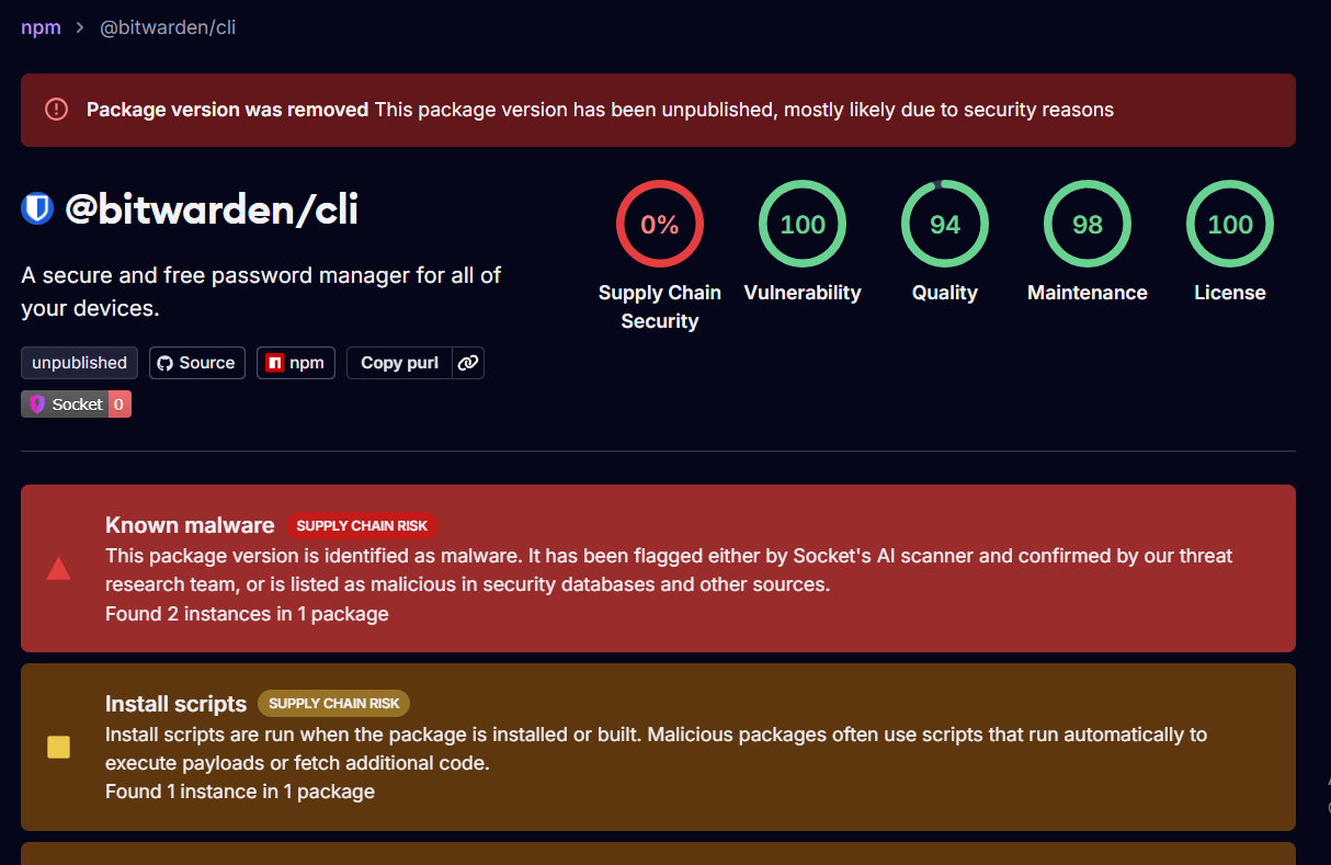 Bitwarden CLI supply chain attack targeting developers