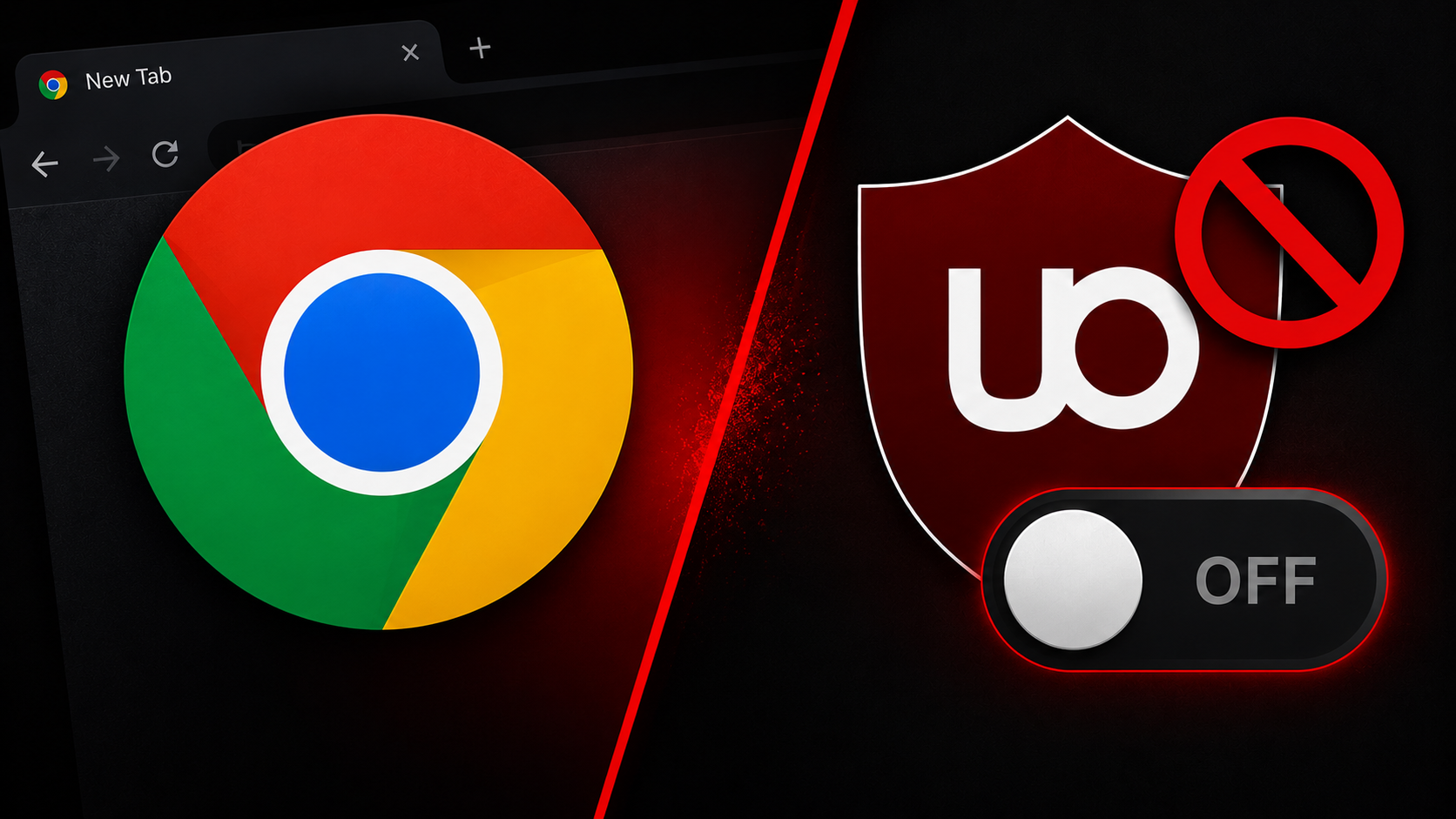Google Chrome logo with ad blocker icon being disabled