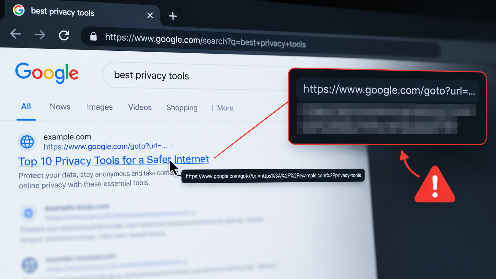 Google search result link being routed through a redirect