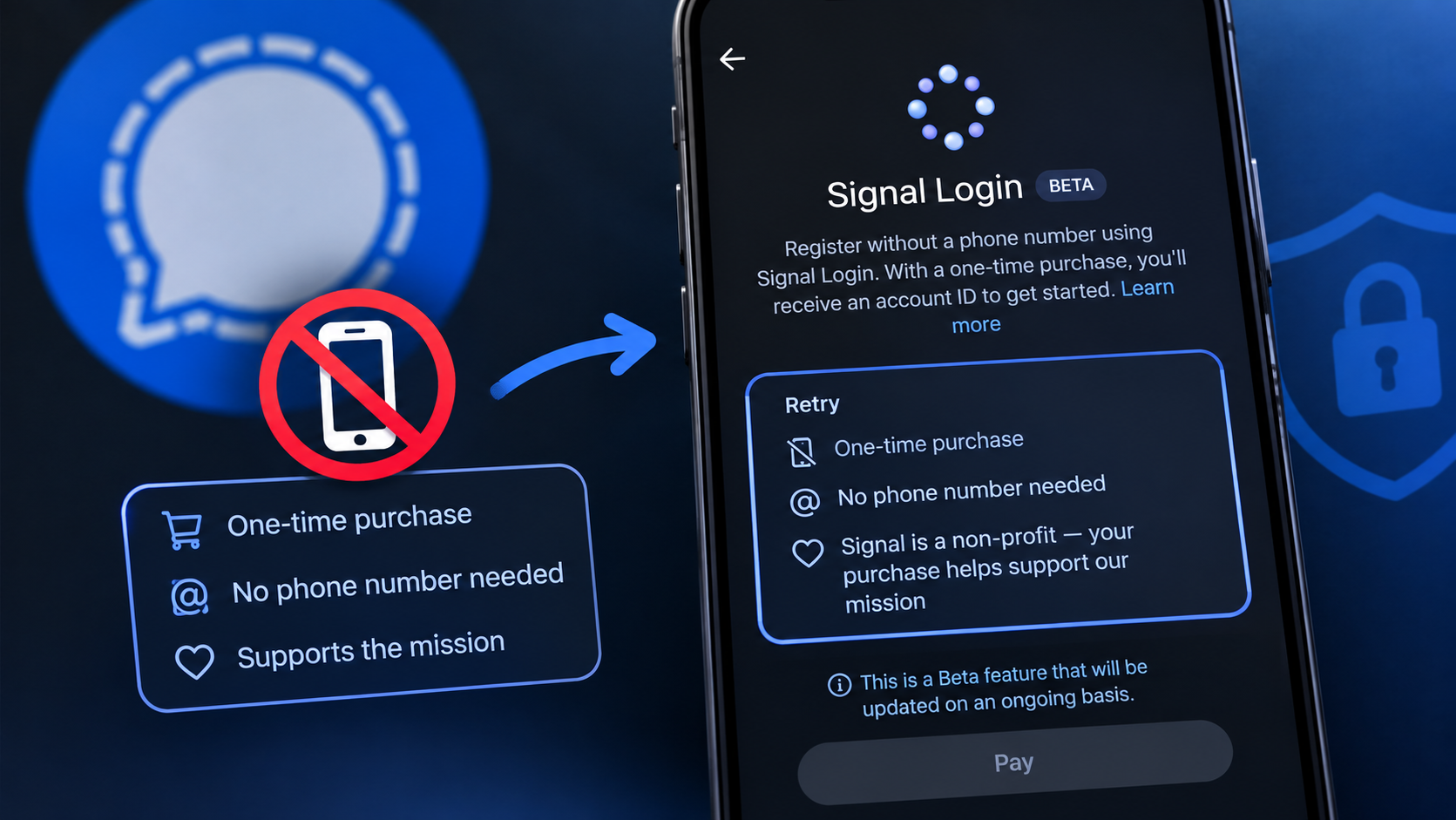 Signal Community forum post announcing the Android 8.28 beta with phone-numberless registration